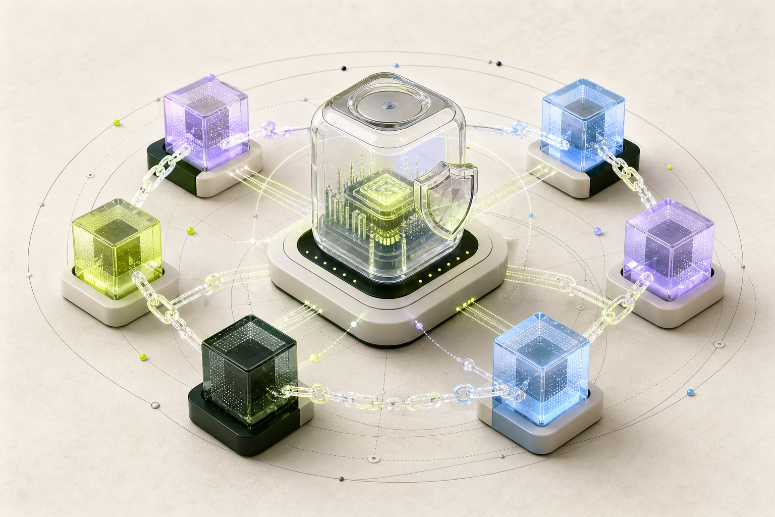 Abstract 3D network of secured IoT nodes linked by a blockchain